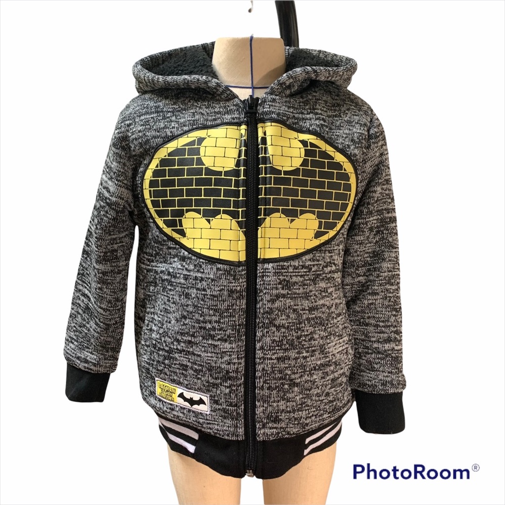 NWOT Batman Heavy Sweater Jacket Sherpa Hood Size 3T